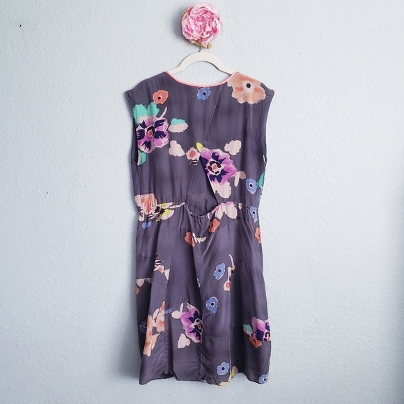 Rebecca Taylor Gray Floral Sleeveless Silk Dress - Picture 7 of 8